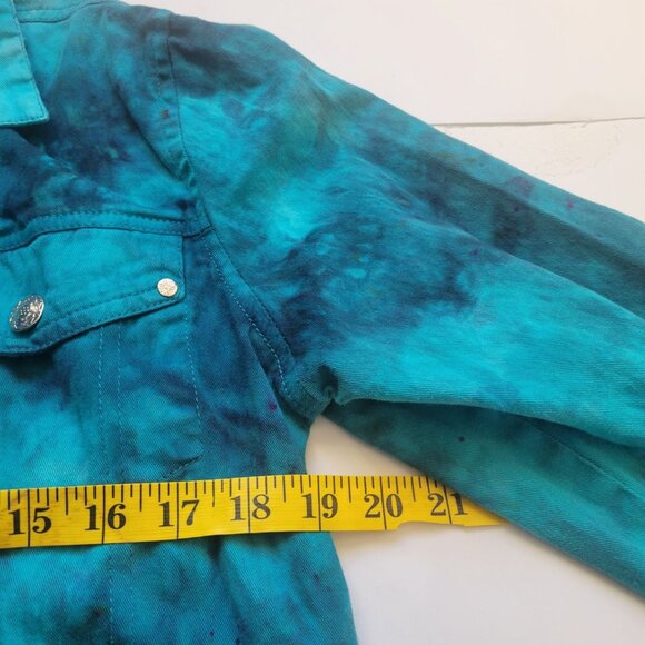 National Vintage Teal Tie Dye Hallowen Grundge Gothic Jean Jacket Size M - Picture 13 of 14